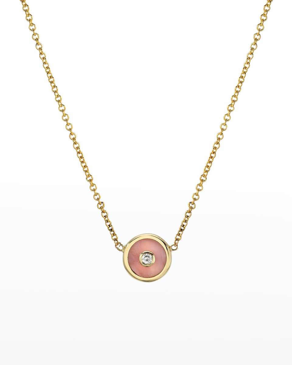 14k Yellow Gold Mini Pink Opal Compass Pendant Necklace